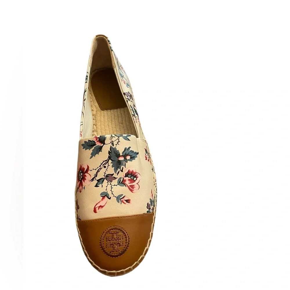 TORY BURCH Floral Leather Cap Toe Espadrilles